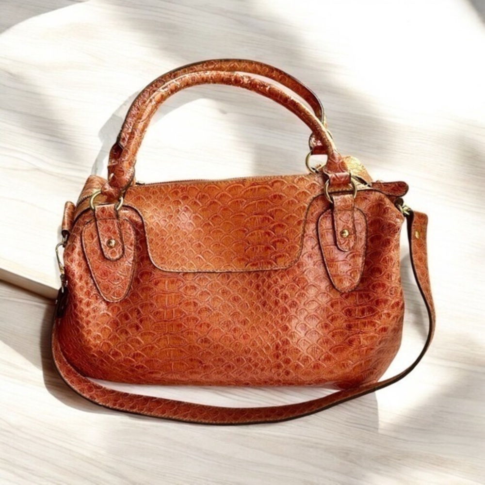 Textured Cognac Shoulder Bag with Removable Strap